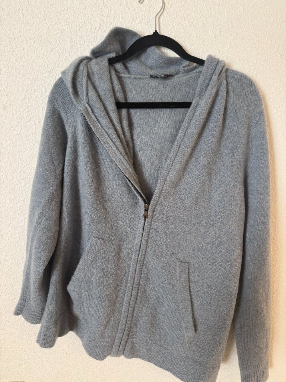 James Perse Men's Light Blue Zip-Up Hooded Sweater